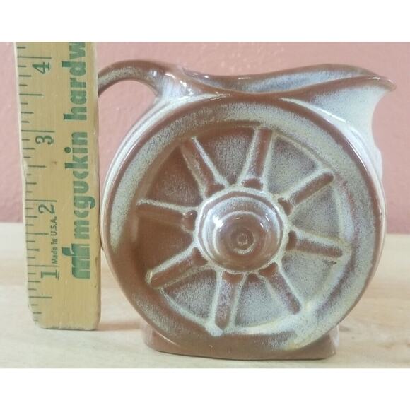 Frankoma Wagon Wheel Pitcher - Vintage Small 4"x5"x2" - Brown/Tan/Gold - Picture 10 of 13